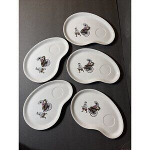 Vintage ARITA Japan Rickshaw Tea Snack Plates Rikisha Parasol Mid Century Modern